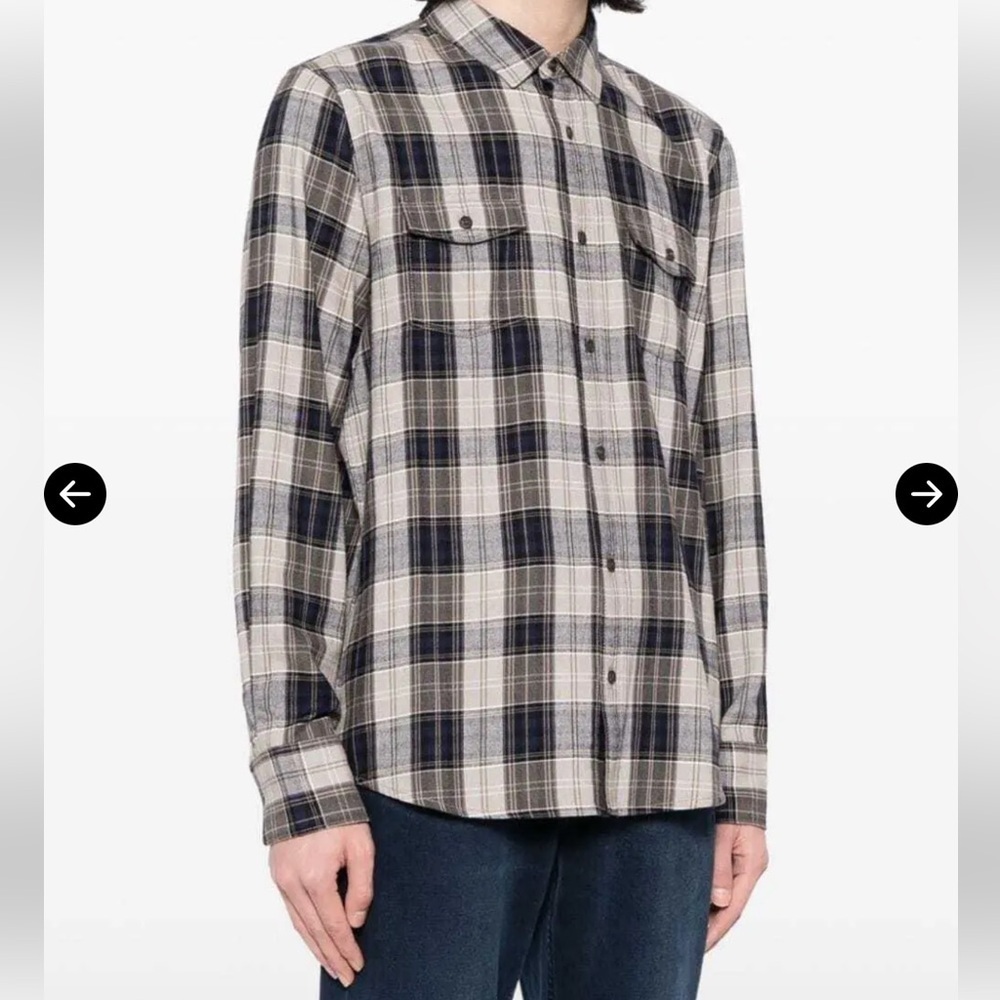 PAIGE Everett Beige and Brown Plaid Shirt